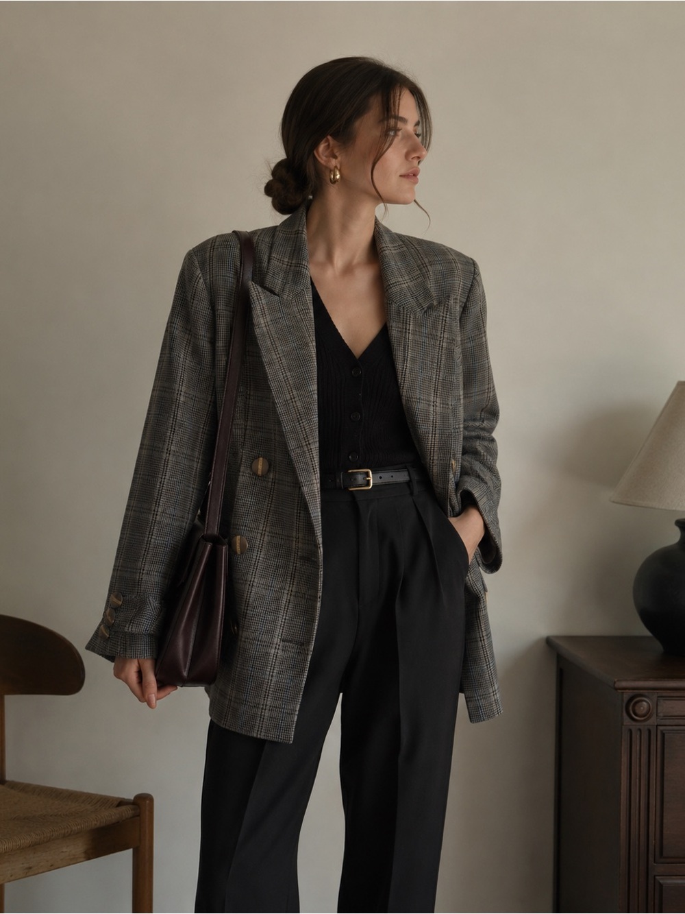 Vintage Double-Breasted Plaid Blazer • Virgin Wool • Size 14